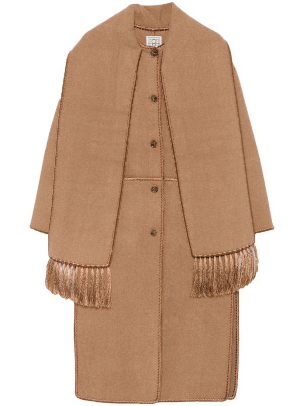 Womens Camel Embroidered Scarf Coat